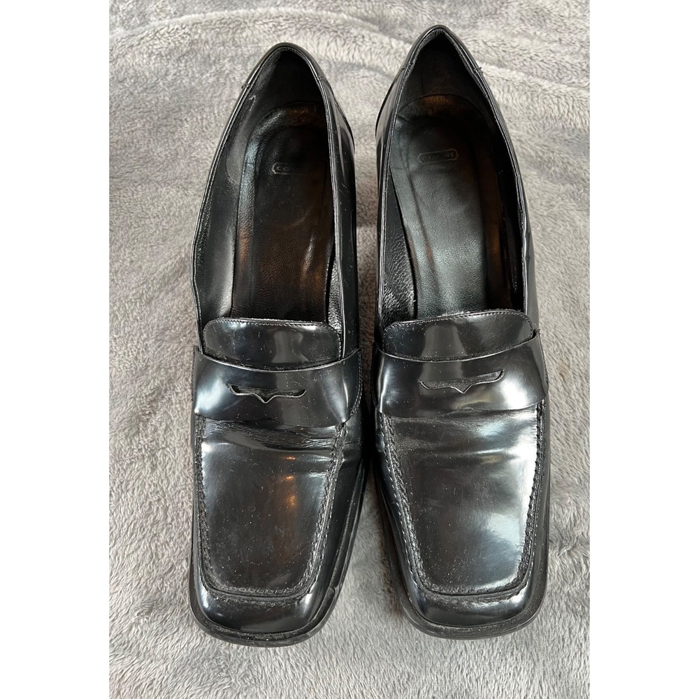 Coach Patent Leather Penny Loafers Womens 10 Black Square Toe Heeled - Picture 4 of 8